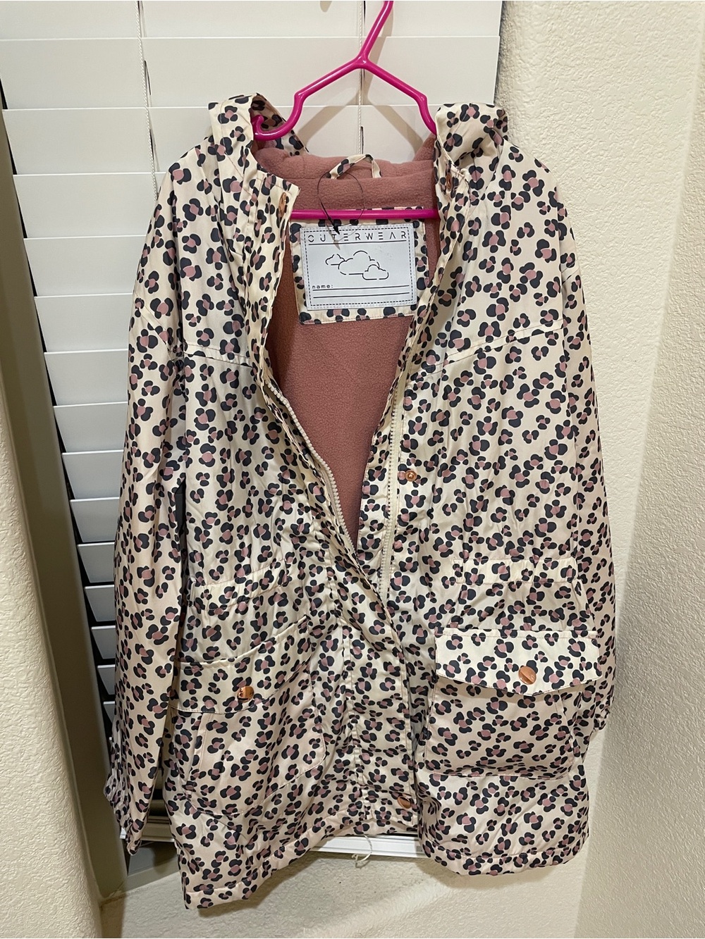 Girls' Leopard Print Hooded Raincoat - Light Pink